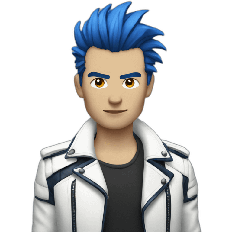 Punk man with white leather jacket with dark blue hair emoji