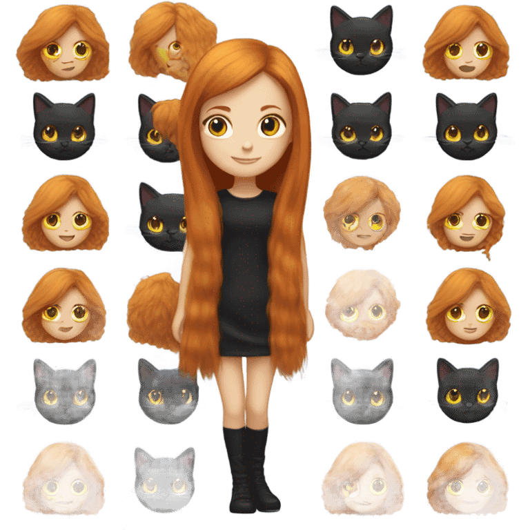 Girl with long straight ginger hair with fluffy black cat emoji