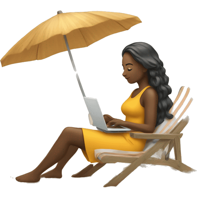 women work remotly at the beach emoji