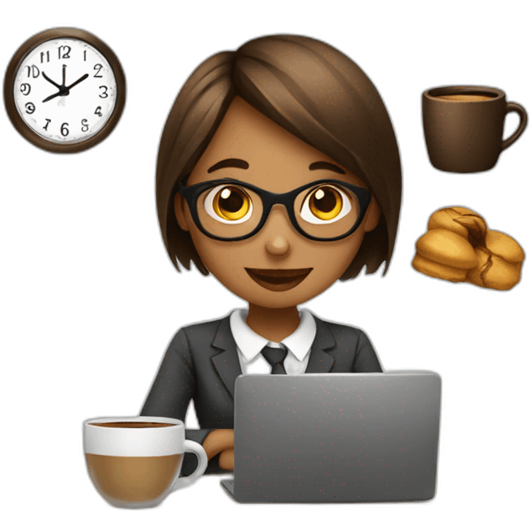 girl on work with coffee and clock emoji