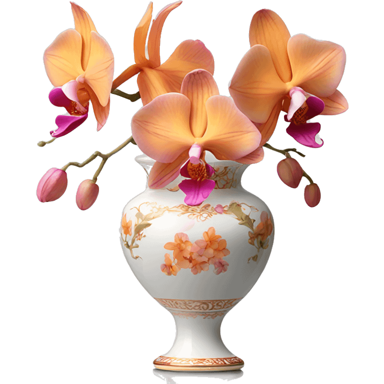 Fine china vase with pink and orange orchids emoji