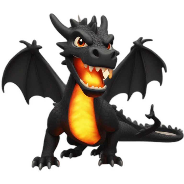 Black dragon excited with fire in background emoji