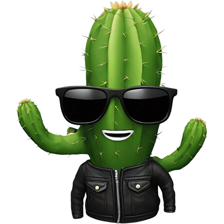 Cool cactus with sunglasses and black Leather jacket  emoji