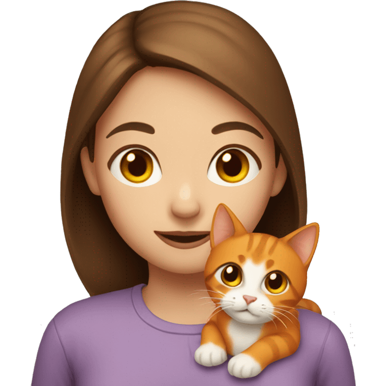 Girl with brown hair holding a orange cat emoji