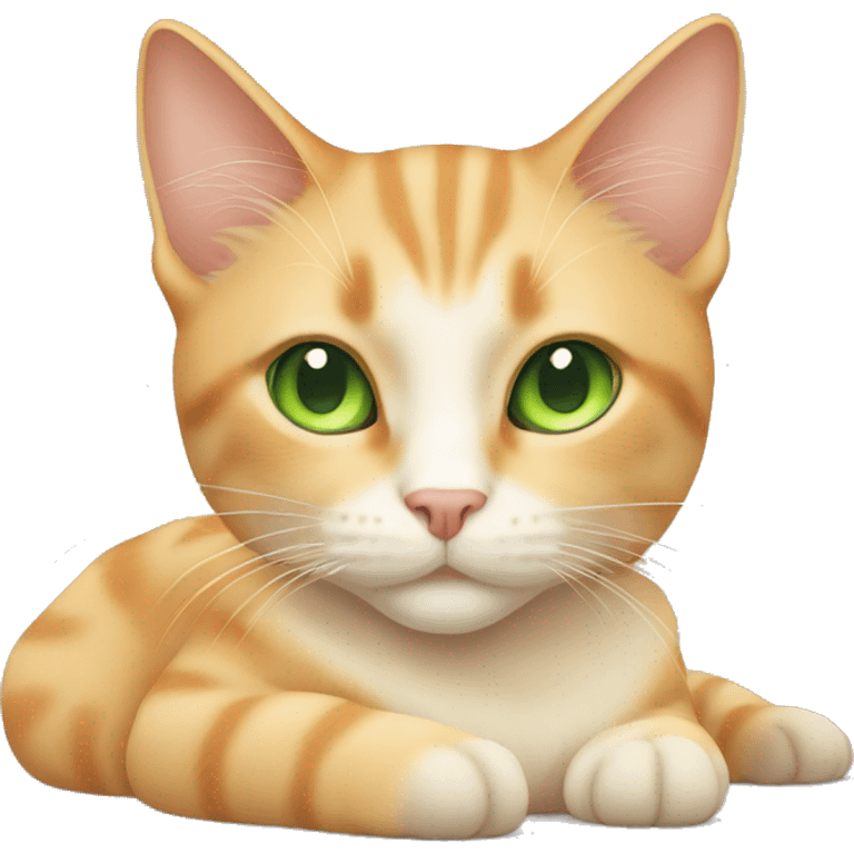 light orange/cream colored cat with green eyes laying down  emoji