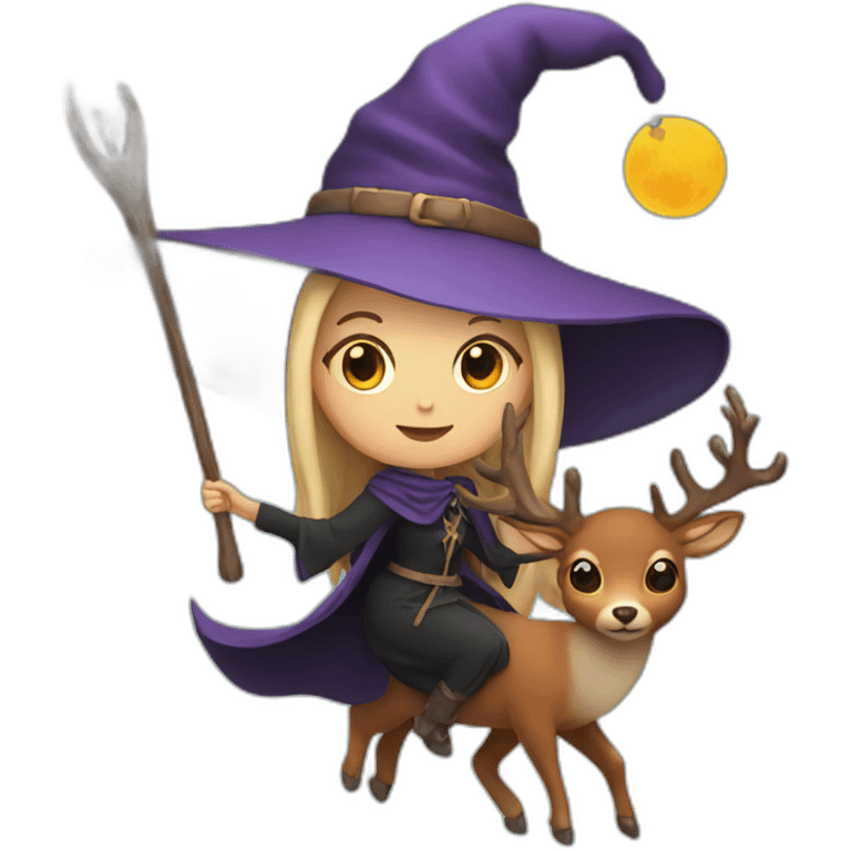 Witch with deer-antlers flying in sky emoji