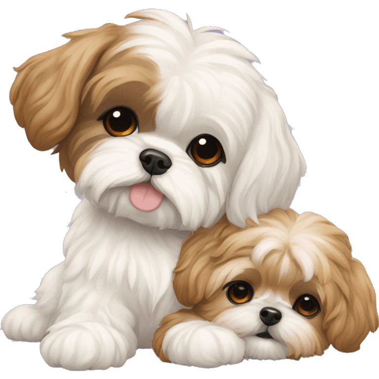 Shihtzu and maltipoo hugging emoji