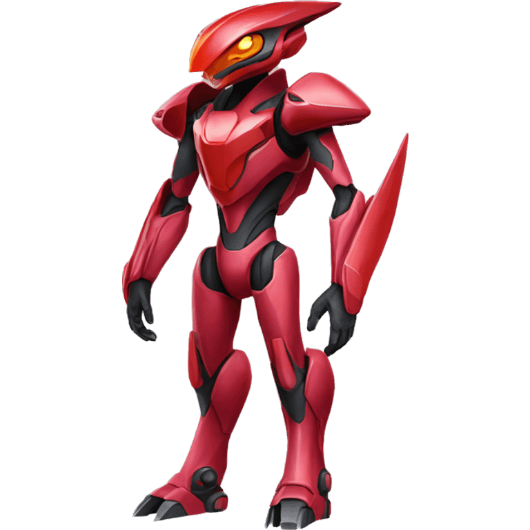 a shiny red Genesect-Raptor-Fakémon—hybrid with a futuristic visor-helmet full body emoji