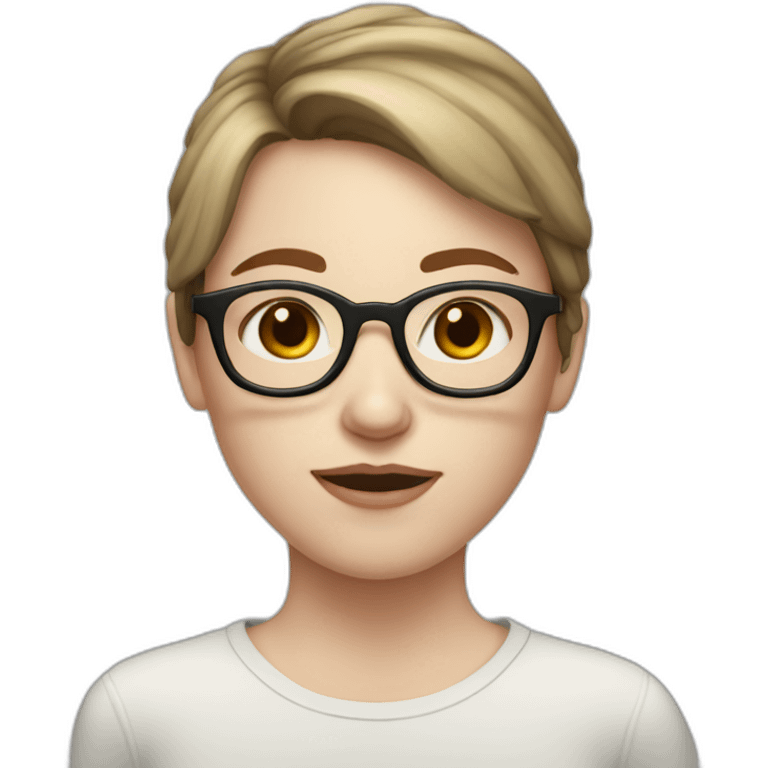 Girl with pale skin, short brown hair, glasses, ajd freckles  emoji