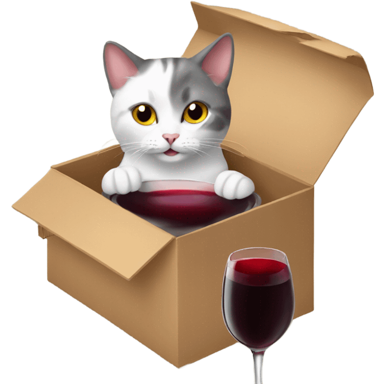 Cat Inside a box drinking red wine emoji