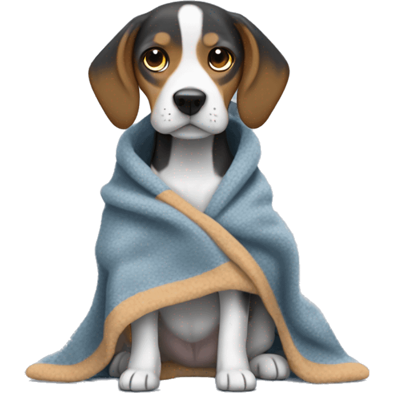 Small bluetick beagle wrapped in a blanket emoji