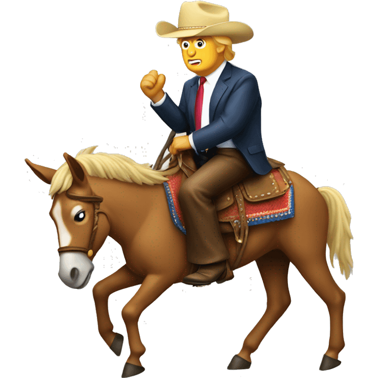 Donald Trump riding a donkey like a rodeo cowboy emoji