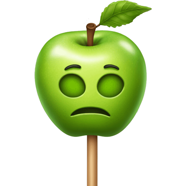 Realistic single Carmelized green apple on a stick. emoji