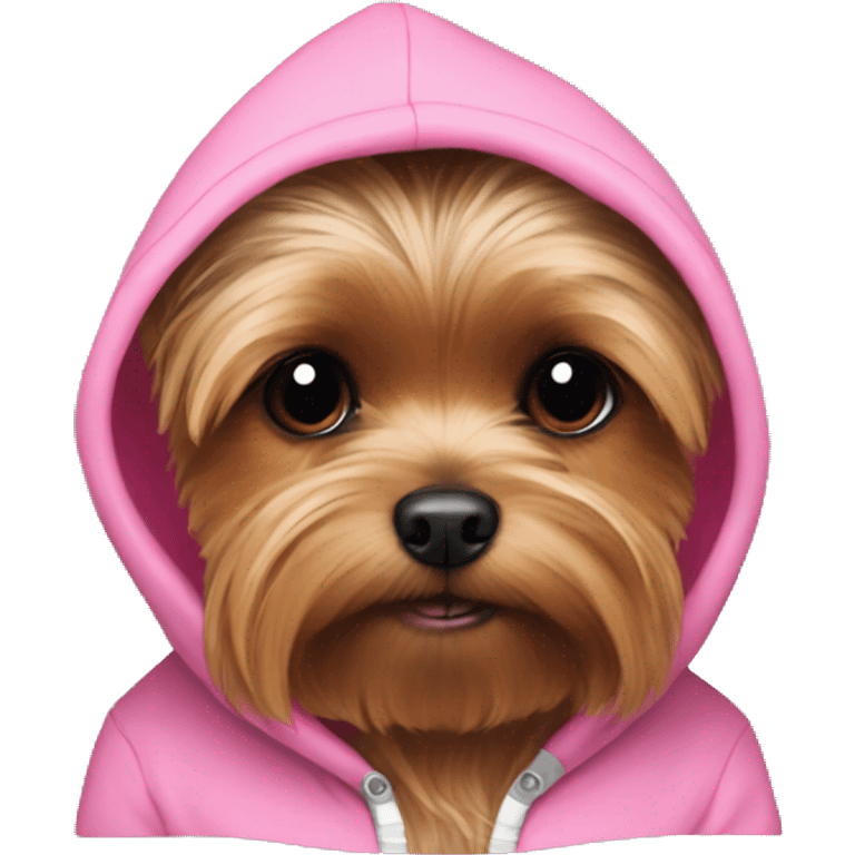 Yorkie wearing pink hoodie emoji