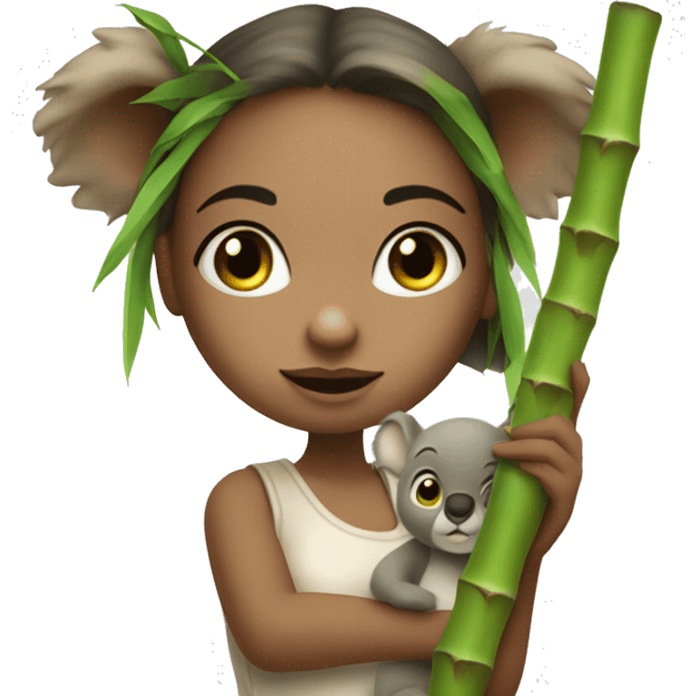 White raced Girl with green eyes and koala ears holding bamboo stick  emoji