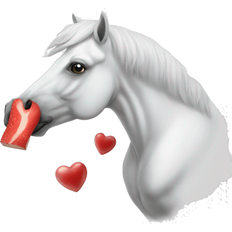 white horse eating a heart emoji