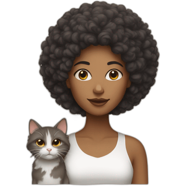 White woman with afro hair and her two cats emoji