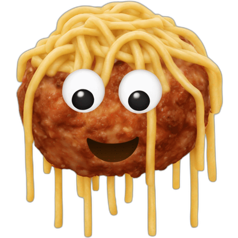 Spaghetti and meatballs, with a face arms and legs emoji