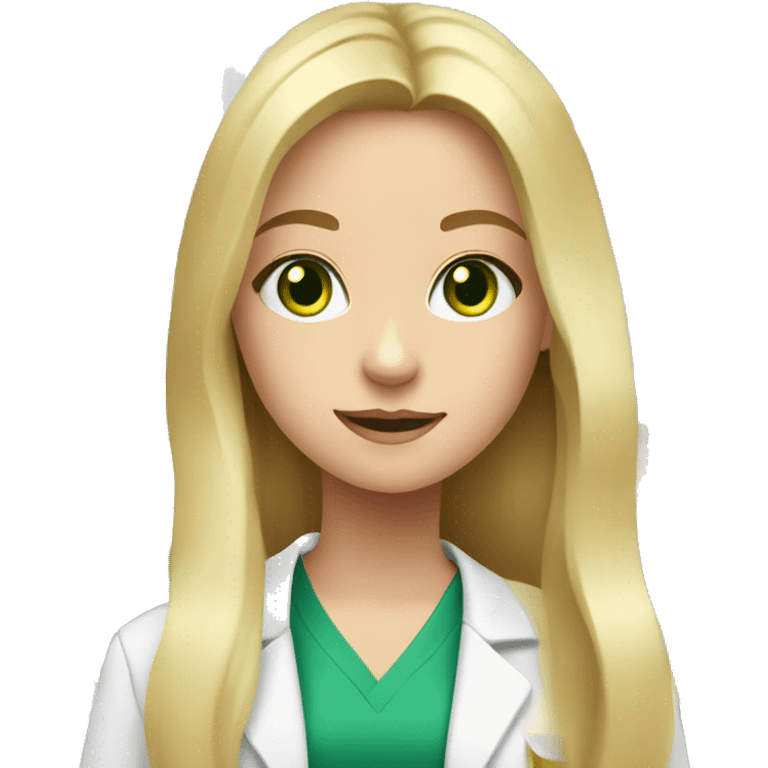 white young girl with blonde long flat hair green eyes working in a pharmacy emoji