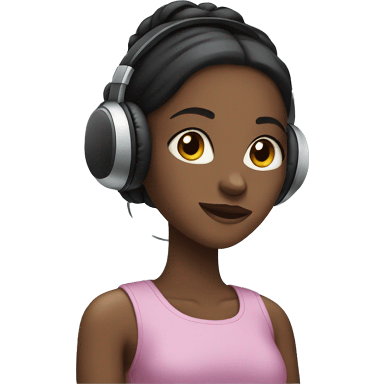 Black girl with low bun wearing headphones  emoji