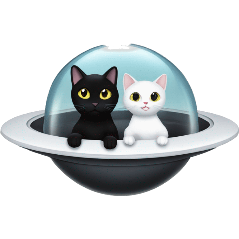 A black cat and a white cat in a ufo vibing together emoji