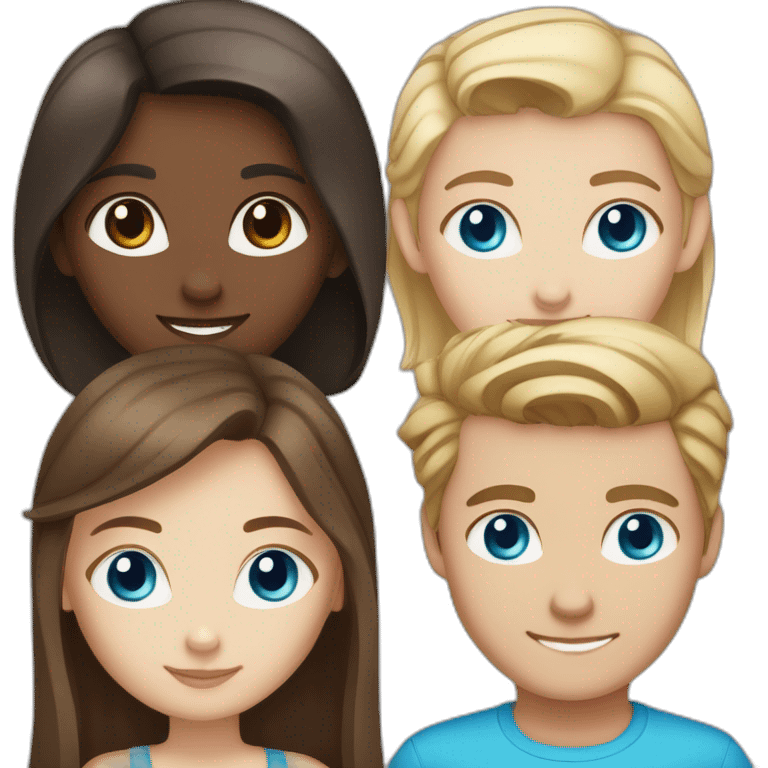 Brown haired girl with brown eyes AND blond haired boy with blue eyes and blued eyes Siamese cat emoji