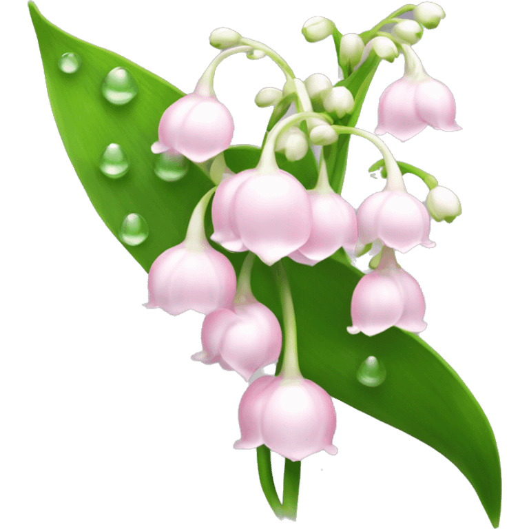 Light pink Lily of the valley flower with long stem and flowers bunched together with dewy water droplets   emoji