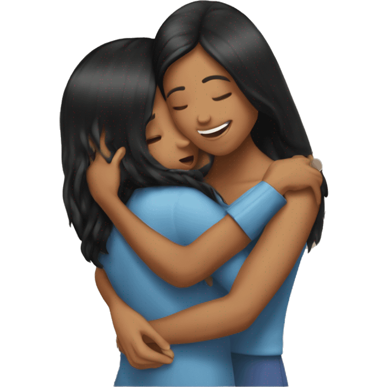 sisters hug, black long hair tan skin emoji