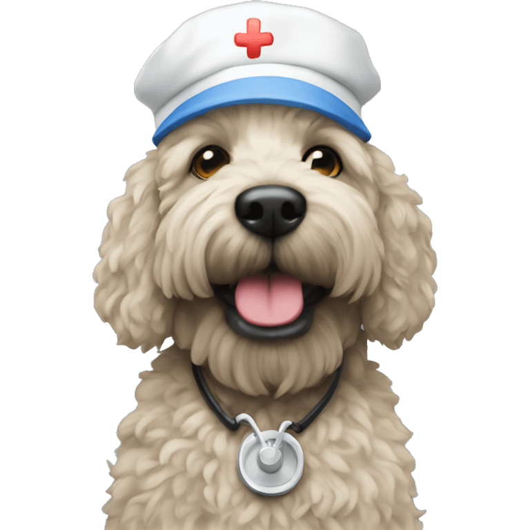 Black large labordoodle with nurse hat emoji