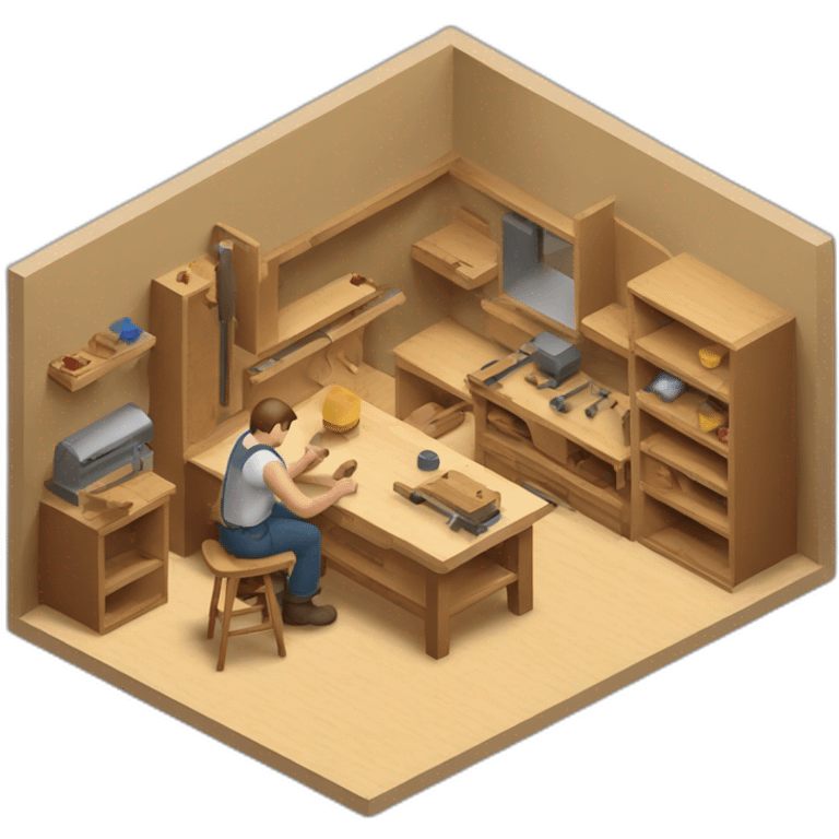 isometric fabricator working in woodshop emoji