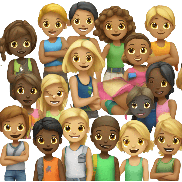 generate kids playing in summer camp activity emoji