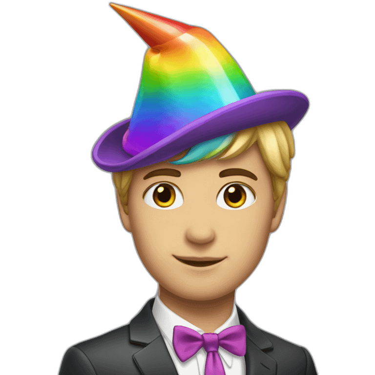 Posh-boy-with-suit-and-rainbow-unicorn-hat emoji