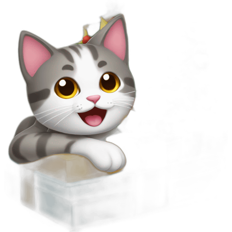 Gato abriendo los regalos de Navidad emoji