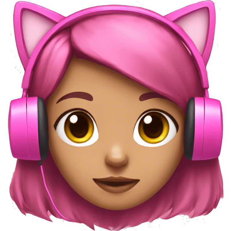 Girl with pink gaming headset that has cat ears  emoji