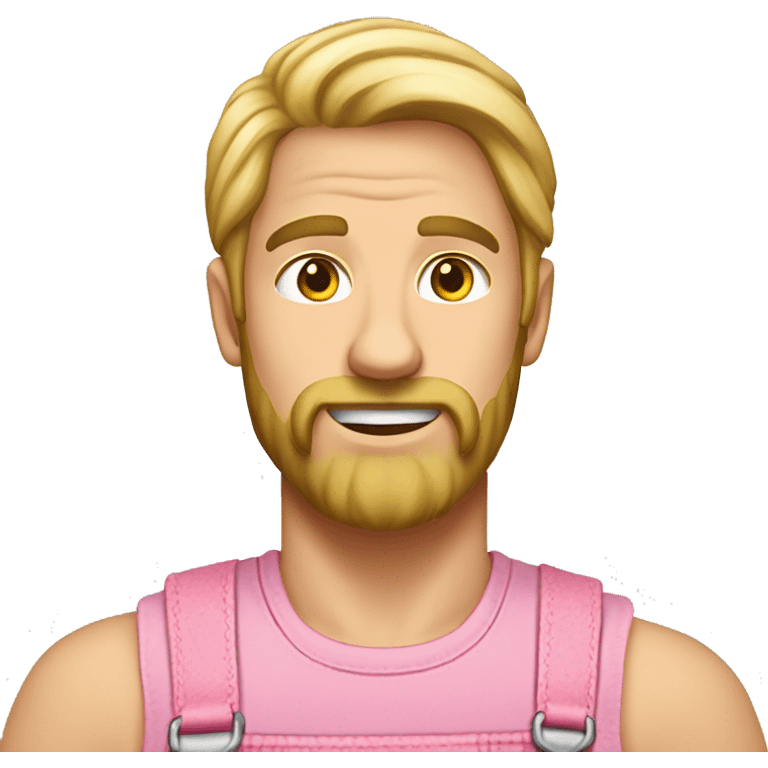 A man with long blonde hair, sideburns wearing a sleeveless pink pair of dungarees and hairy shoulders  emoji