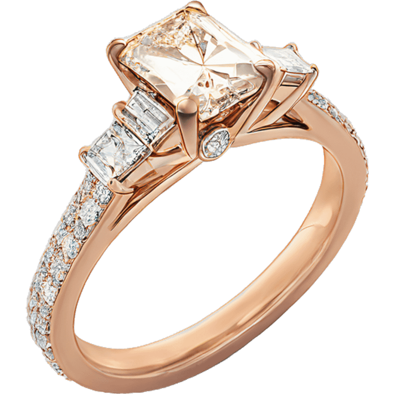 Rose gold radiant cut diamond engagement ring with small diamonds down the band emoji