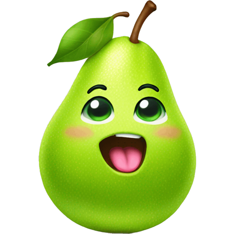 Shiny Green Cute pear with tongue emoji