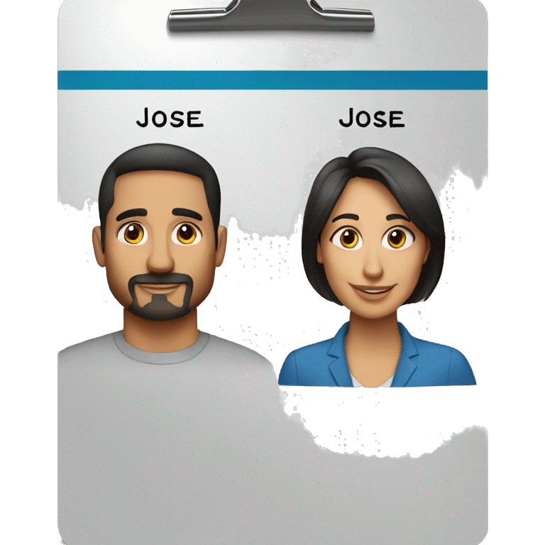 clipboard with names Leslie, Jose written on it emoji