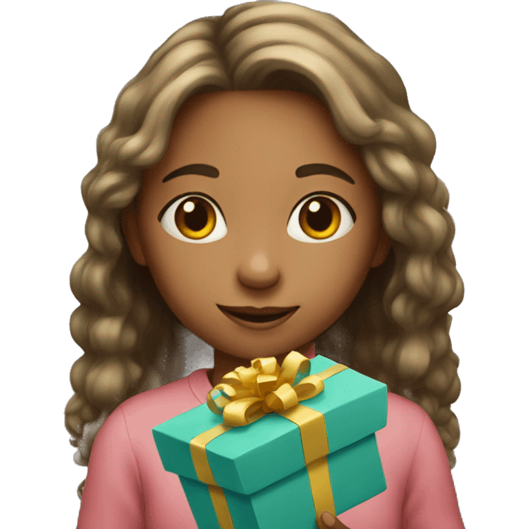 Young girl with present emoji