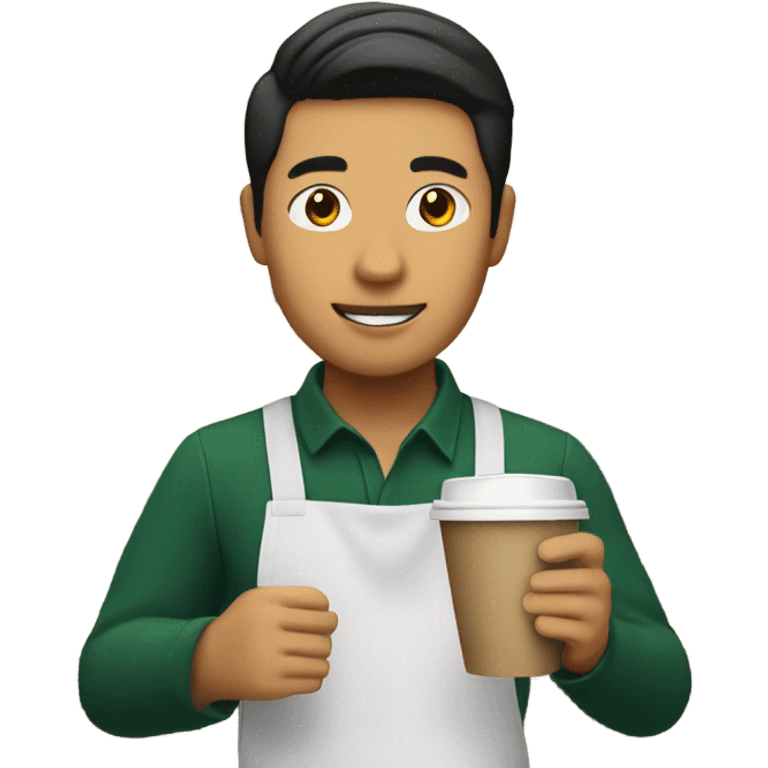 starbucks asian man barista with a cup in hand emoji