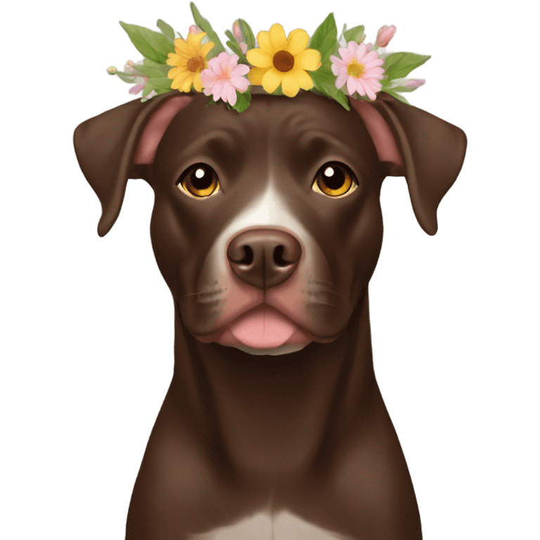 Pitbull chocolate lab mix with a flower crown emoji