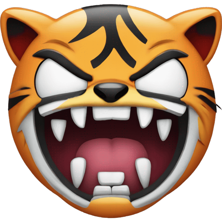 Cartoon evil Tiger emoji face with vampire fangs emoji