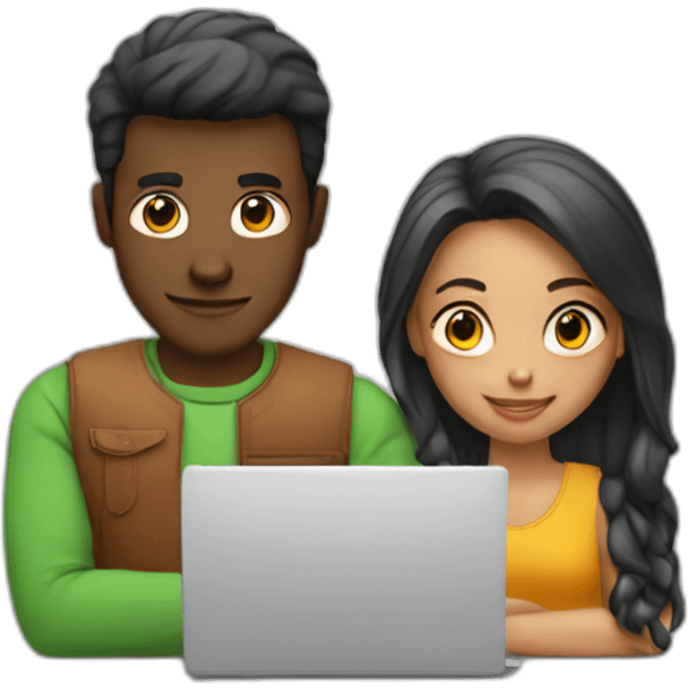 Guy and girl in front of laptop  emoji