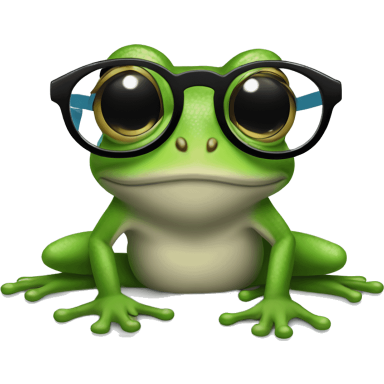 cute tree frog, wearing black glasses, a smile on one's face, wearing skyblue shirts emoji