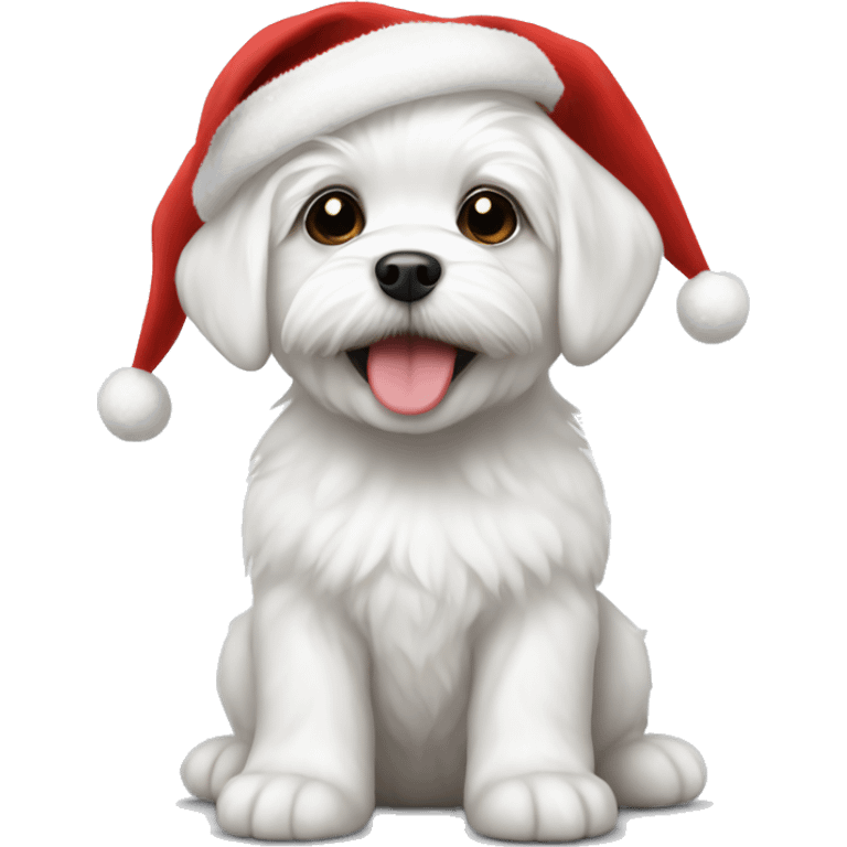 White maltese puppy with a christmas hat emoji