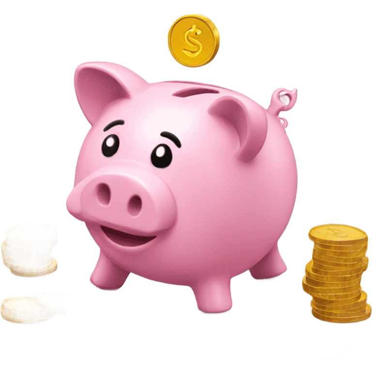 pink piggy bank with coins showing emoji