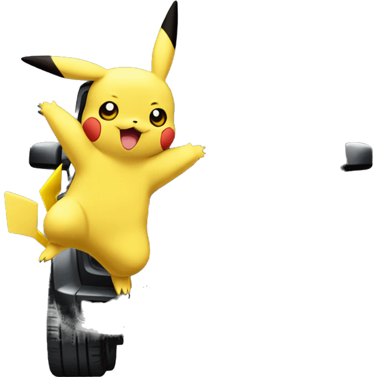 Pikachu wearing black adidas track suit next to a G wagon emoji