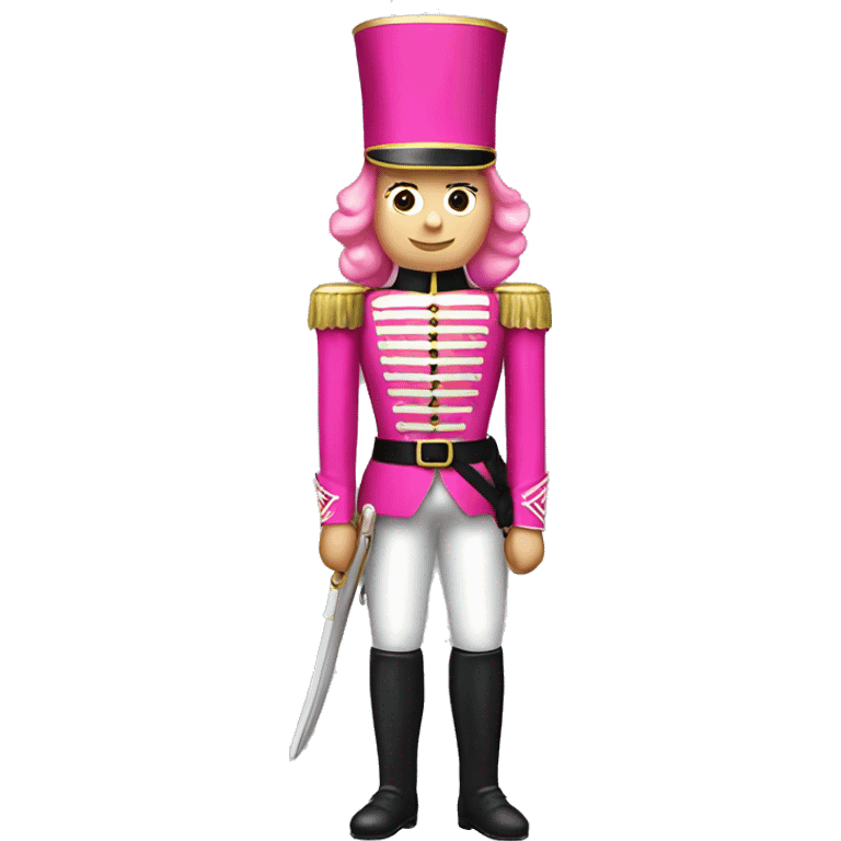 Realistic full body white female hot pink nutcracker soldier with pink hair. emoji