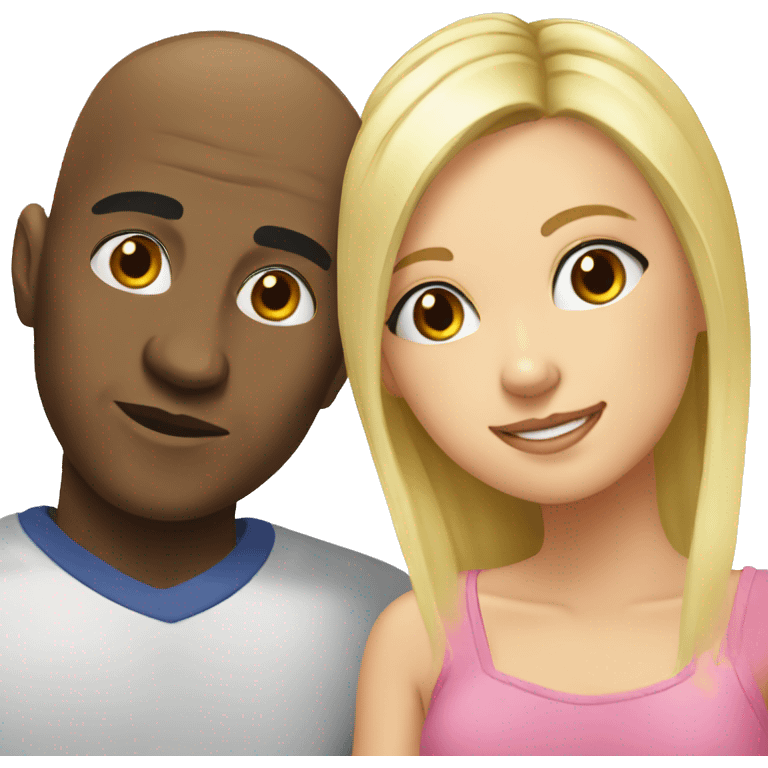 Black bald guy beside blond pretty girl emoji