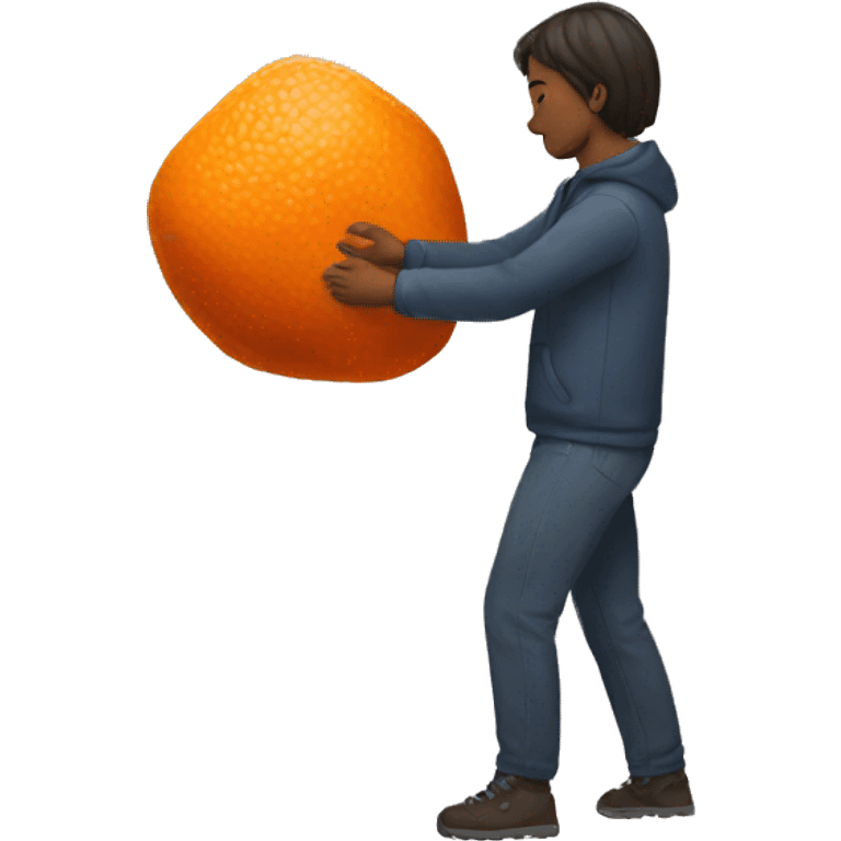 someone picking up orange rock emoji